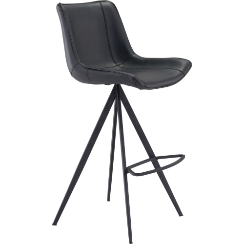 Aki Bar Chair in Black Leatherette & Black Stainless (Set of 2)