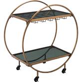 Arc Bar Cart in Gold Metal & Black Glass