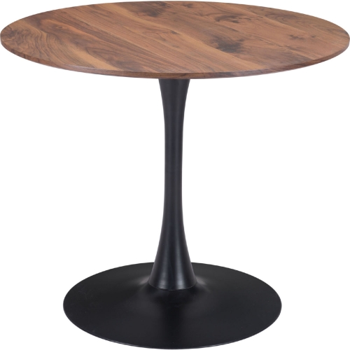 Opus 35" Round Dining Table in Brown Wood & Black