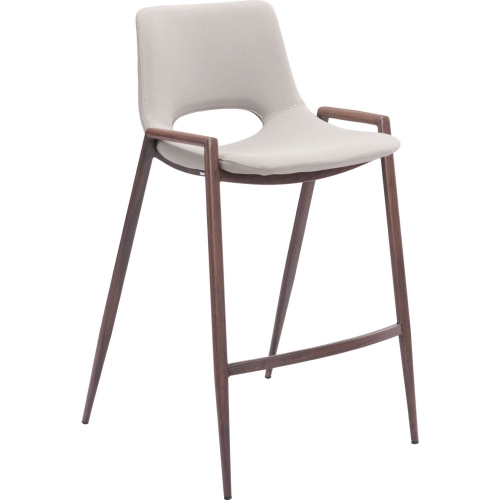 Desi Counter Chair Stool in Beige Leatherette & Steel (Set of 2)