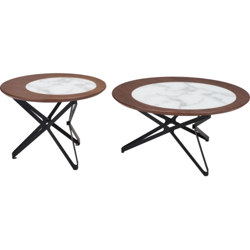 Anderson Coffee Table Set in Marble Print Glass, Wood & Black