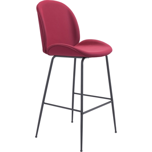 Miles Bar Chair Stool in Red Fabric & Steel