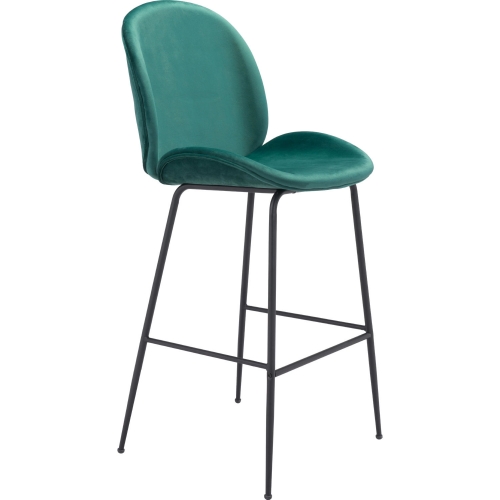 Miles Bar Chair Stool in Green Fabric & Steel