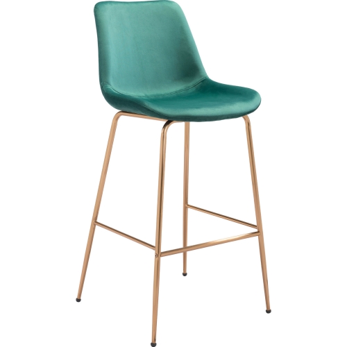 Tony Bar Chair Stool in Green Velvet & Gold Steel