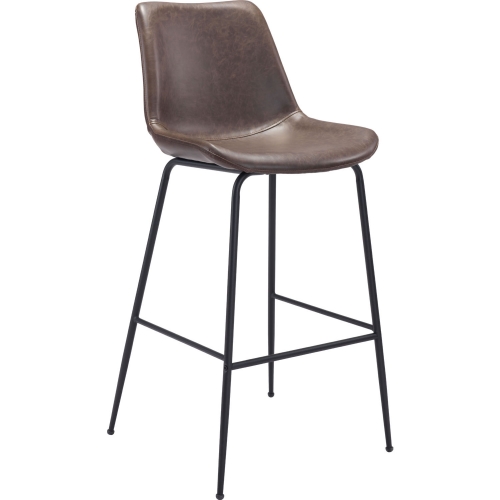 Byron Bar Chair Stool in Brown Leatherette & Steel