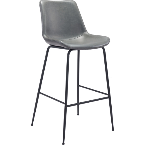 Byron Bar Chair Stool in Gray Leatherette & Steel