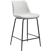 Byron Counter Chair Stool in White Leatherette & Steel