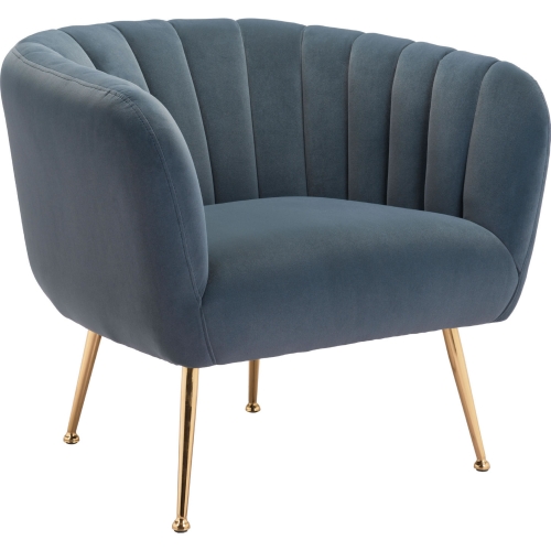 Deco Accent Chair in Channel Tufted Gray Velvet & Gold Steel