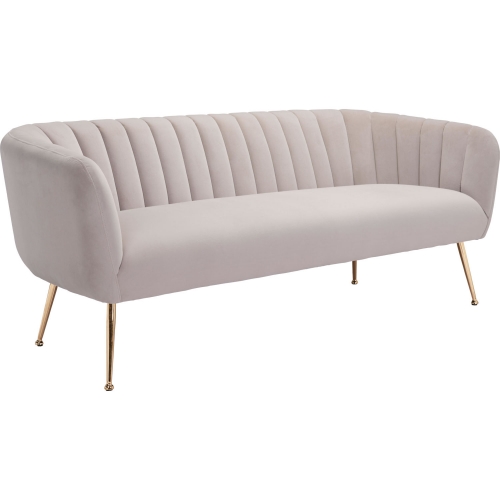 Deco Sofa in Channel Tufted Beige Velvet & Gold Steel