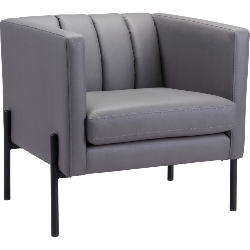 Jess Accent Chair in Channel Tufted Gray Leatherette