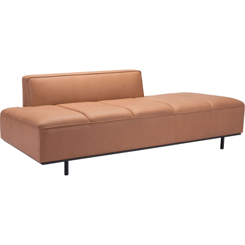 Confection Sofa in Channel Tufted Brown Leatherette & Steel