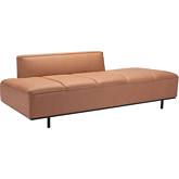 Confection Sofa in Channel Tufted Brown Leatherette & Steel