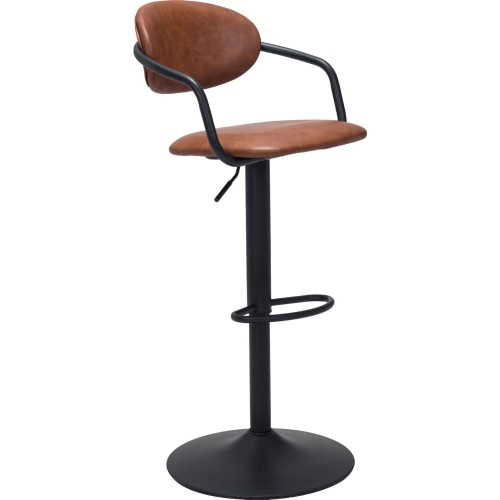 Kirby Bar Chair in Vintage Brown Leatherette & Black Steel