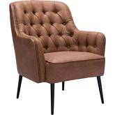 Tasmania Accent Chair in Tufted Vintage Brown Leatherette & Metal