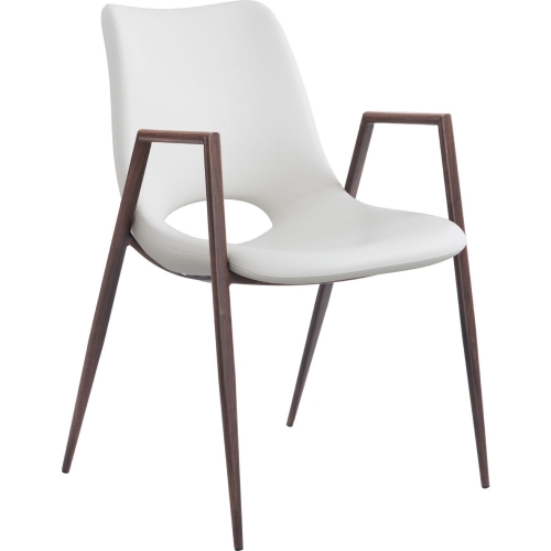 Desi Dining Chair in White Leatherette & Brown Metal (Set of 2)