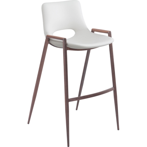 Desi Bar Stool in White Leatherette & Brown Metal (Set of 2)