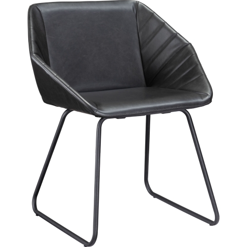 Miguel Dining Chair in Black Leatherette & Black Metal (Set of 2)