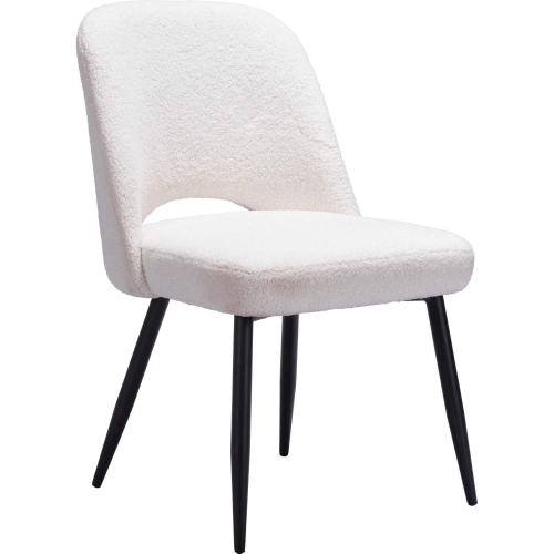 Teddy Dining Chair in Ivory Shearling Style Fabric & Black Steel (Set of 2)