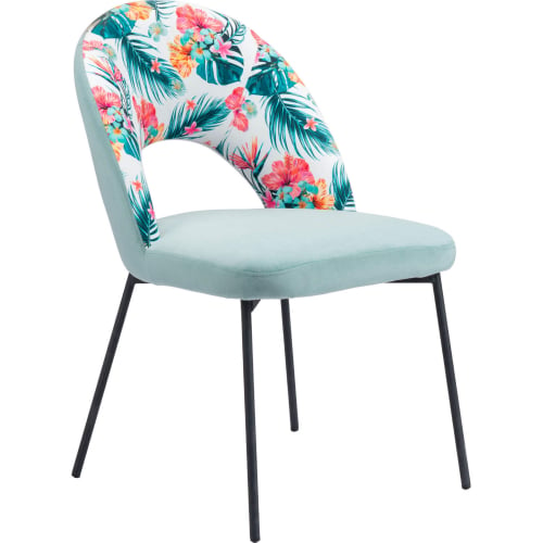 Bethpage Dining Chair in Multicolor Tropical Print, Green Fabric & Black (Set of 2)