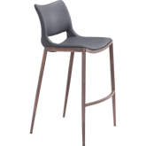 Ace Bar Stool in Dark Gray Leatherette & Walnut Finish Faux Wood Steel (Set of 2)