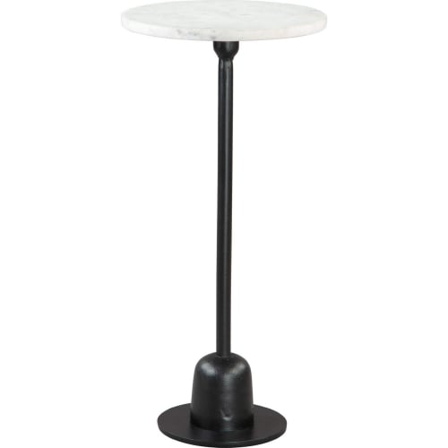 Woozy Side Table in White Raw Marble & Black Powder Coated Aluminum