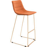 Adele Bar Stool in Orange Velvet & Gold Steel (Set of 2)