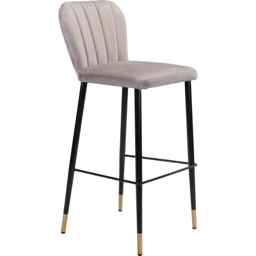 Manchester Bar Stool in Channel Tufted Gray Velvet & Black Steel (Set of 2)