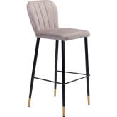 Manchester Bar Stool in Channel Tufted Gray Velvet & Black Steel (Set of 2)