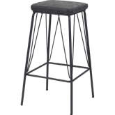 Samuel Bar Stool in Vintage Black Leatherette & Black Steel (Set of 2)