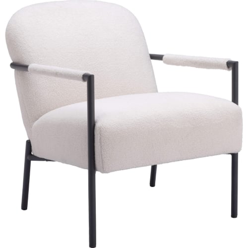 Chicago Accent Chair in Ivory Shearling Style Fabric & Black Steel