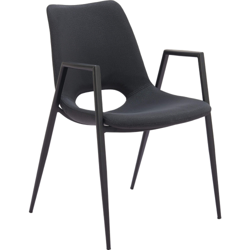 Desi Dining Chair in Black Leatherette & Black Steel (Set of 2)