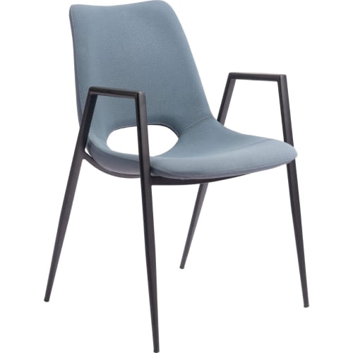 Desi Dining Chair in Blue Leatherette & Black Steel (Set of 2)