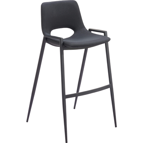 Desi Bar Stool in Black Leatherette & Black Steel (Set of 2)