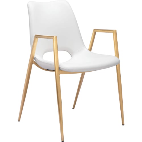 Desi Dining Chair in White Leatherette & Gold Steel (Set of 2)