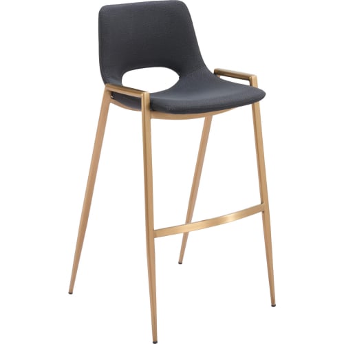 Desi Bar Stool in Black Leatherette & Gold Steel (Set of 2)