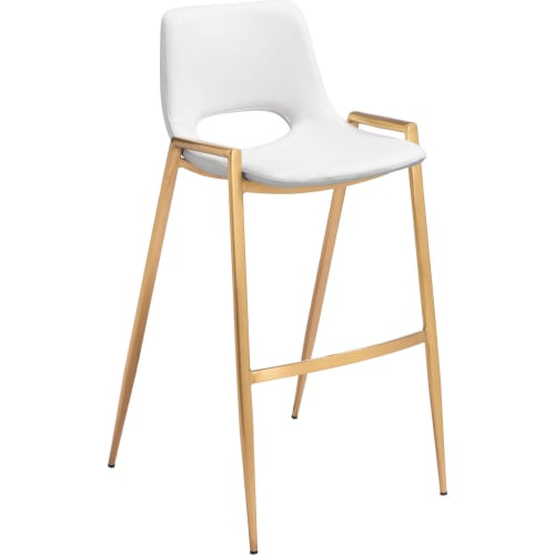 Desi Bar Stool in White Leatherette & Gold Steel (Set of 2)