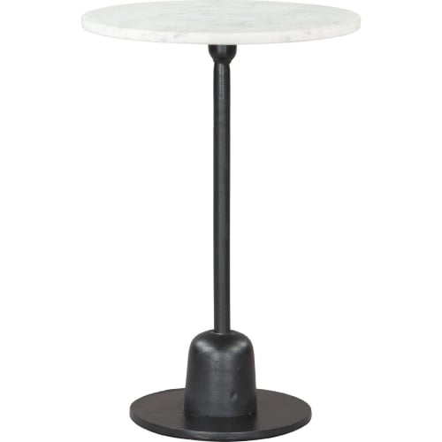 Whammy Side Table in White Raw Marble & Black Cast Aluminum