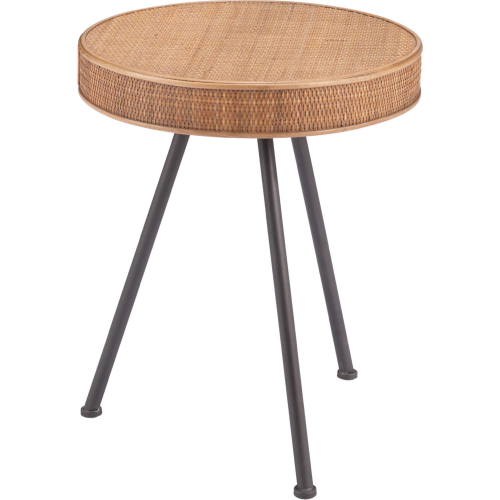 Stuart Side Table in Natural PE Rattan Weave, Wood & Black Steel