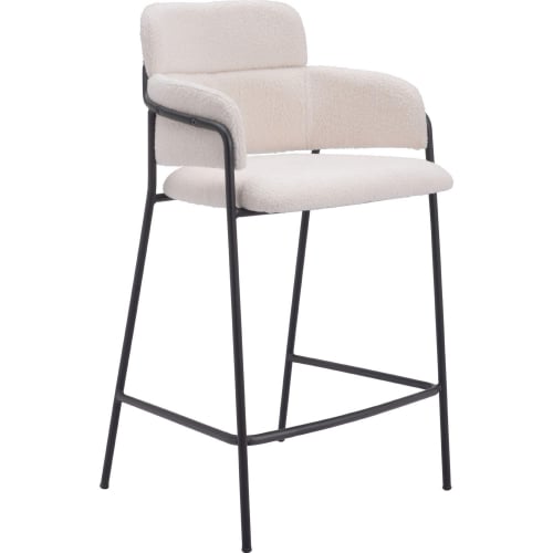 Marcel Counter Stool in Cream Shearling Style Fabric & Black Steel (Set of 2)