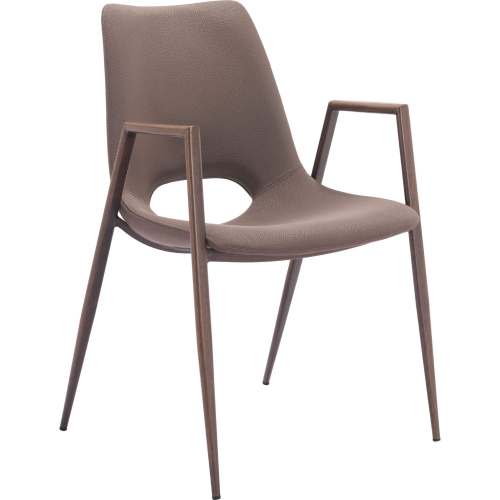 Desi Dining Chair in Brown Leatherette & Walnut Finish Steel (Set of 2)