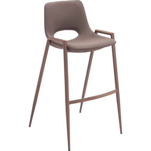 Desi Bar Stool in Brown Leatherette & Walnut Finish Steel (Set of 2)