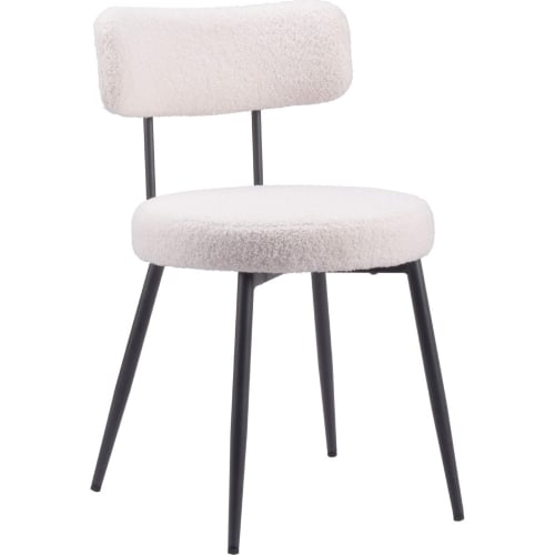 Blanca Dining Chair in Ivory Shearling Style Fabric & Black Steel (Set of 2)