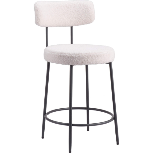 Blanca Counter Stool in Ivory Shearling Style Fabric & Black Steel (Set of 2)