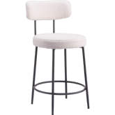 Blanca Counter Stool in Ivory Shearling Style Fabric & Black Steel (Set of 2)