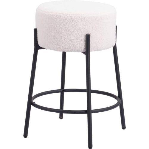 Blanche Counter Stool in Ivory Shearling Style Fabric & Black Steel (Set of 2)