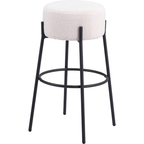 Blanche Bar Stool in Ivory Shearling Style Fabric & Black Steel (Set of 2)