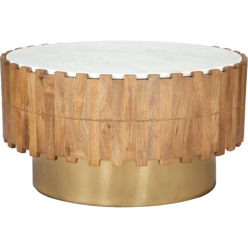 Bombay Coffee Table in White Marble, Natural Mango Wood & Gold