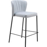 Linz Counter Stool in Channel Tufted Gray Leatherette & Black Steel (Set of 2)