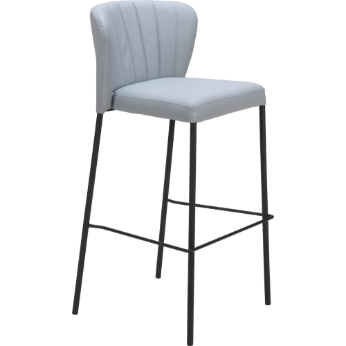 Linz Bar Stool in Channel Tufted Gray Leatherette & Black Steel (Set of 2)