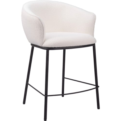 Essen Counter Stool Ivory Shearling Style Fabric & Black Steel